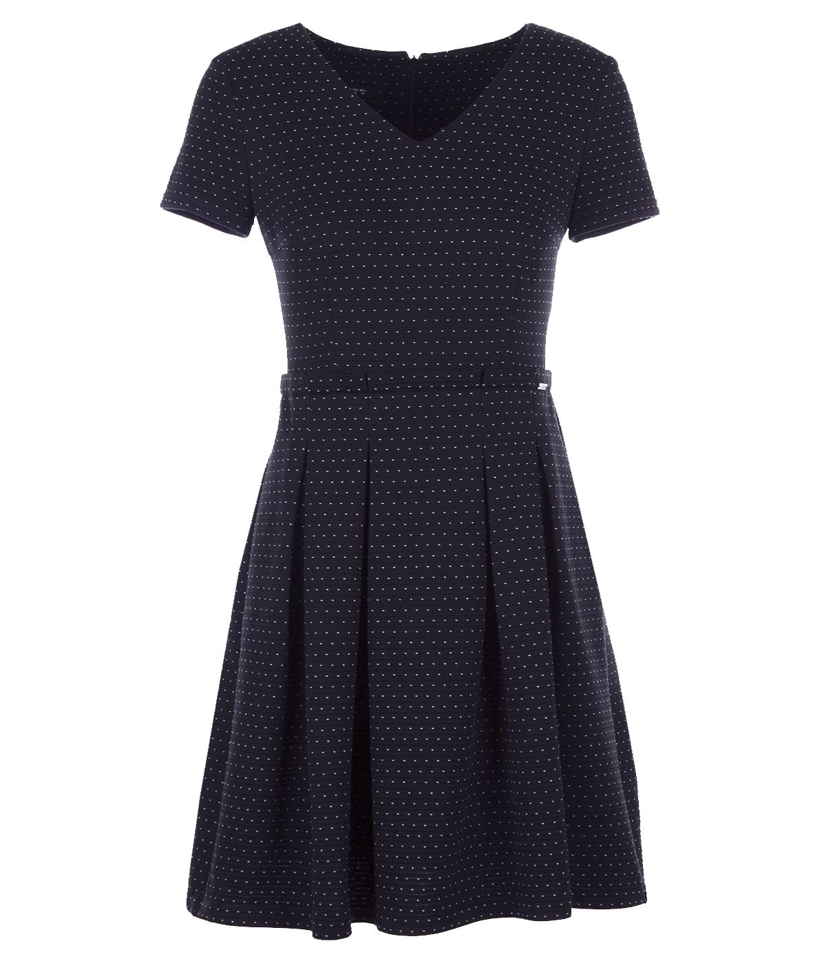 Cotton knee-lenght polka-dots skater dress with cut waistline 0